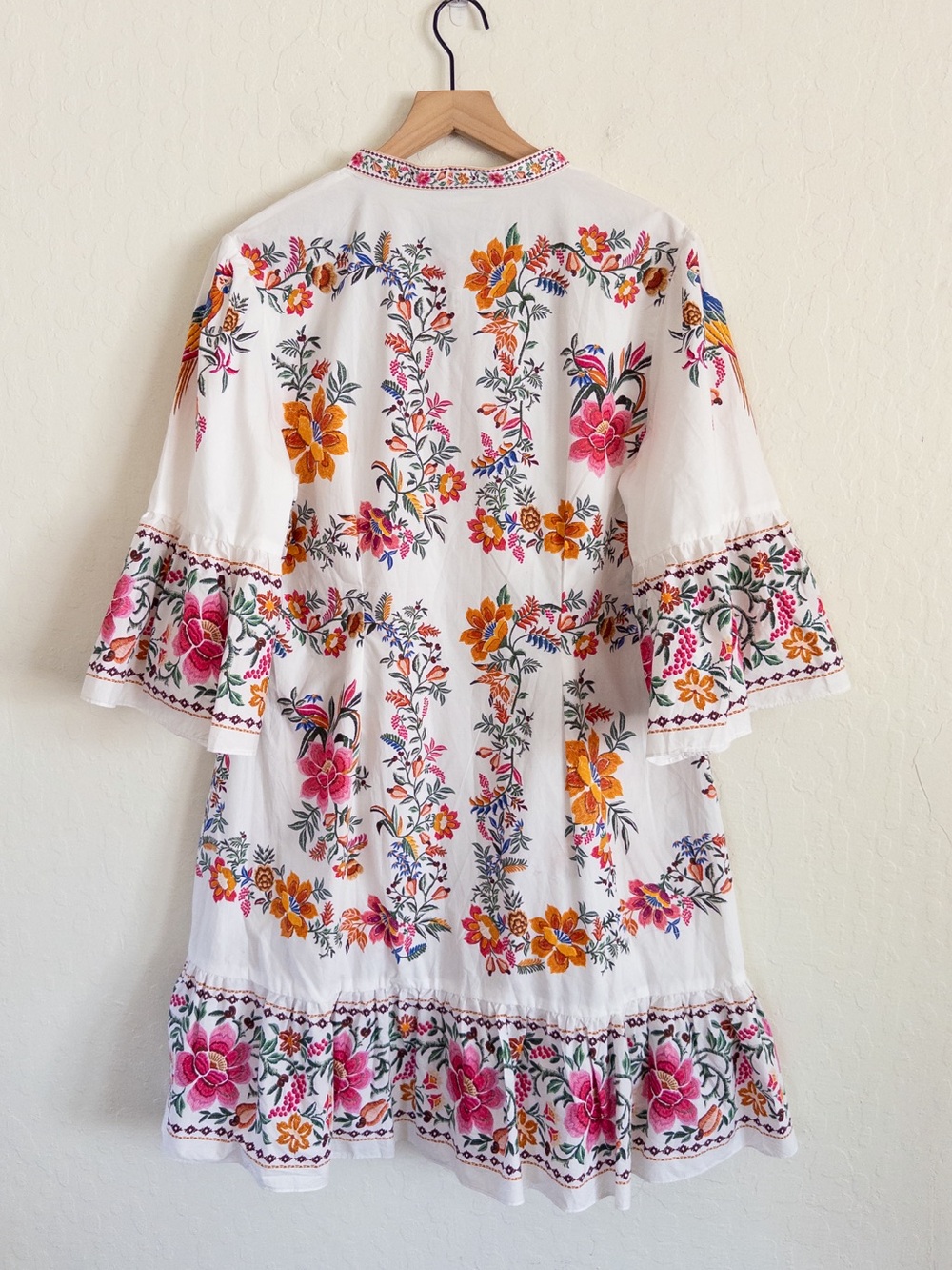 Farm Rio 100% Cotton Off-White Delicate Forest Scarves Mini Dress XL Boho Party - Picture 16 of 16